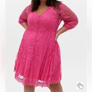 Torrid Mini Pink Lace Button-Front Skater Dress NWT Size 2